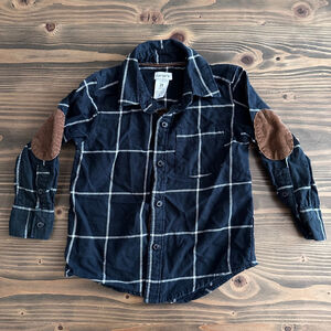 Carters Boys 2T Black Plaid Button Down Elbow Patches